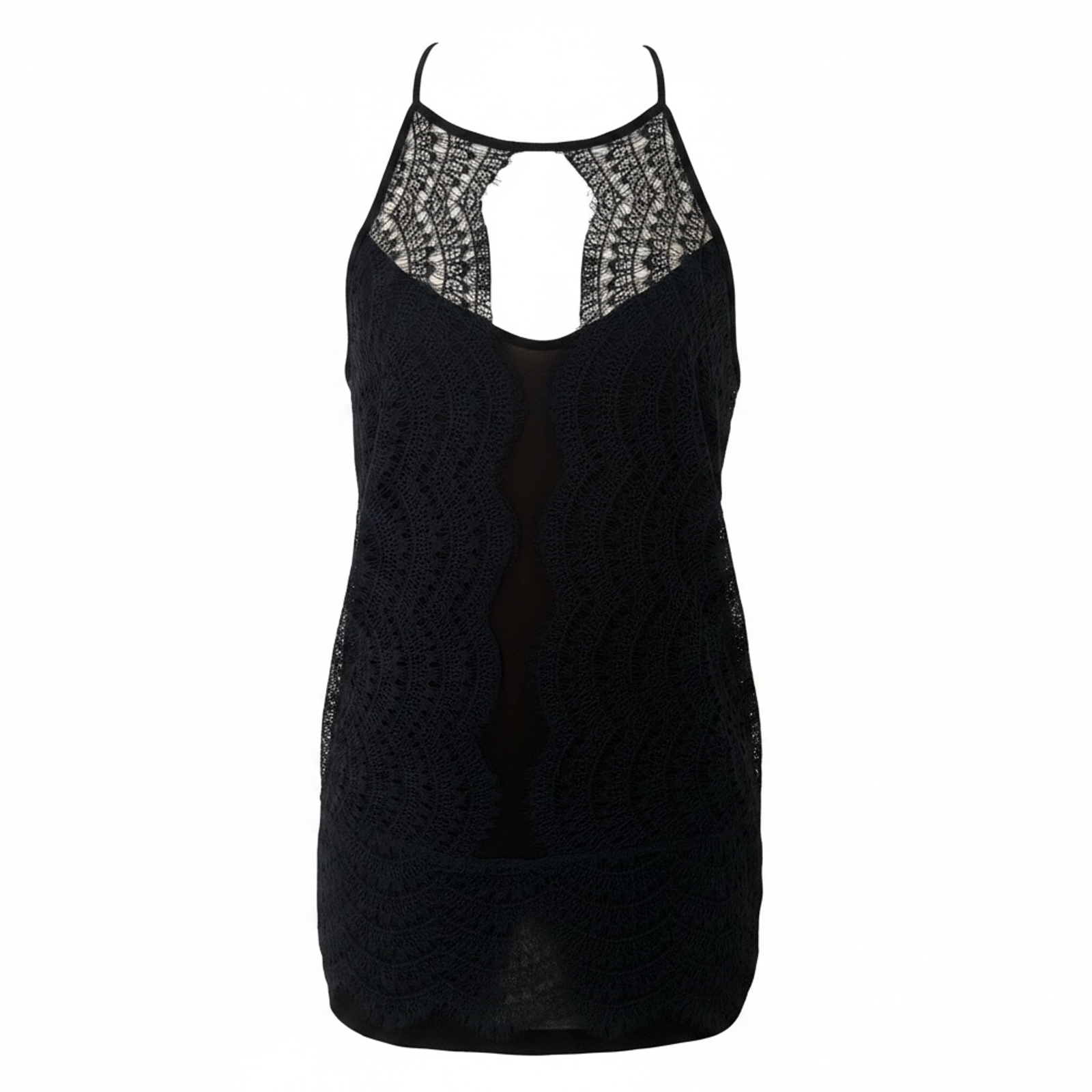 Anthropologie Black Navy Lace Overlay Top Small